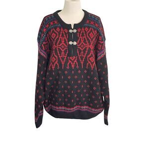 Vintage Sportique Norwegian Design Sweater 100% Wool Large Fair‎ Isle Apres Ski